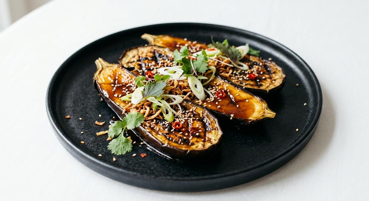 A3-Gegrillte Aubergine mit Miso-Karamell-Sauce