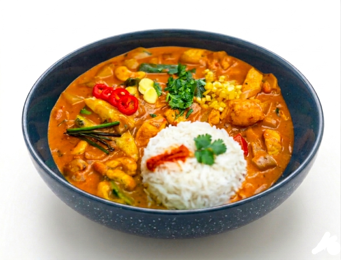 B5-Reis mit Currysoße